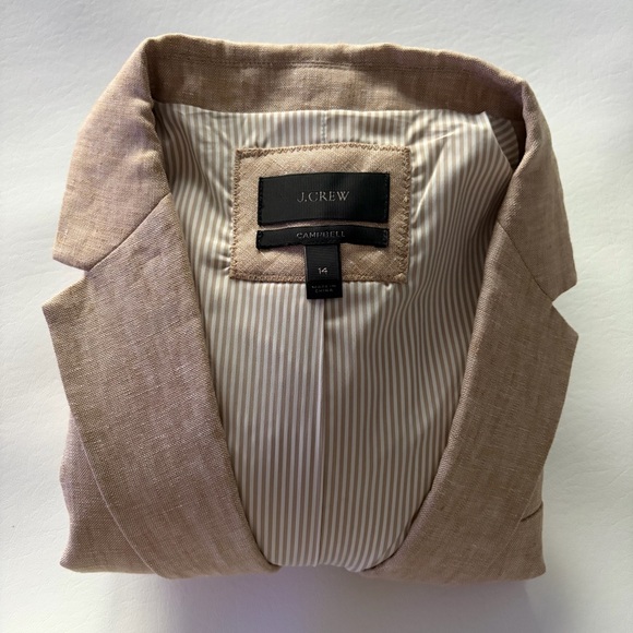 J.Crew Campbell Wmn’s 14 Linen Blazer Oatmeal Tan One Button Coastal Preppy - Picture 9 of 10